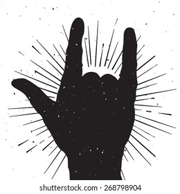 Rock hand sign silhouette  grunge template for your slogan  text announcement