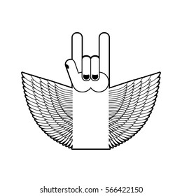 Rock hand and wings symbol of music. Rock and roll emblem isolated
