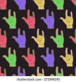 Rock hands coloful seamless pattern.