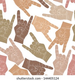 Rock hands seamless pattern, rock, metal, rock and roll music style vector background for wallpapers, textile or other designs.