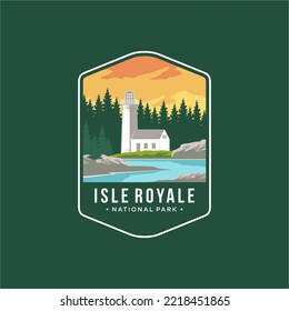 Rock Harbor Lighthouse Emblem Logo in Isle Royale National Park, Michigan, USA