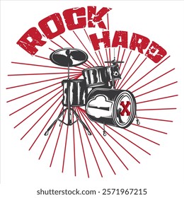 rock hard drum detailed typography graphic print , Abstract fashion drawing and creative design for t-shirts, mugs, graphic tee, sweatshirt, cases, etc. Illustration in modern style for clothes