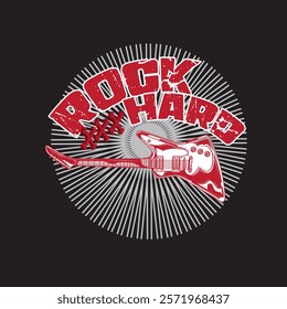 rock hard guitar detailed typography graphic print , Abstract fashion drawing and creative design for t-shirts, mugs, graphic tee, sweatshirt, cases, etc. Illustration in modern style for clothes