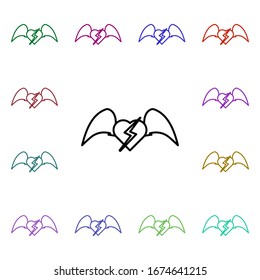 Rock, heart, wings, sign of lightning multi color style icon. Simple glyph, flat vector of rock and roll icons for ui and ux, website or mobile application
