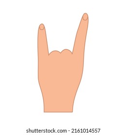 Rock, heavy metal hand gesture, vector illustration on white, two fingers up index and little finger