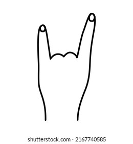 Rock, heavy metal hand gesture, vector illustration on white, two fingers up index and little finger