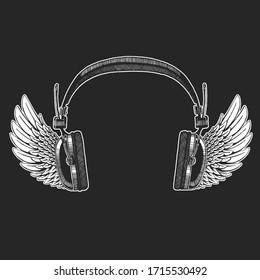 Rock heavy metal, hard rock music headphones symbol. Vector icon.