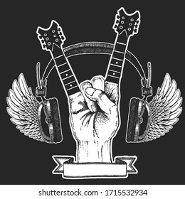 Rock heavy metal, hard rock music hand symbol. Vector icon.