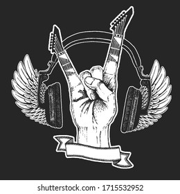 Rock heavy metal, hard rock music hand symbol. Vector icon.