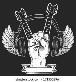 Rock heavy metal, hard rock music hand symbol. Vector icon.