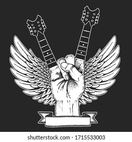 Rock heavy metal, hard rock music hand symbol. Vector icon.