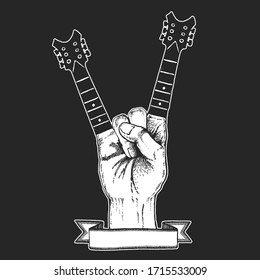Rock heavy metal, hard rock music hand symbol. Vector icon.