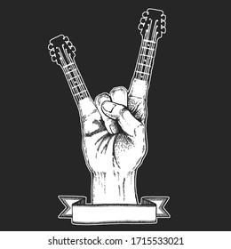 Rock heavy metal, hard rock music hand symbol. Vector icon.