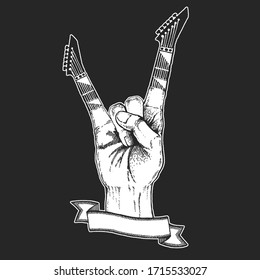 Rock heavy metal, hard rock music hand symbol. Vector icon.