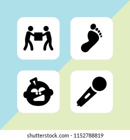 rock icon. 4 rock set with help, punk, karaoke microphone icon and human feet shape vector icons for web and mobile app