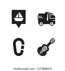 rock icon. 4 rock vector icons set. dump truck, spanish guitar and carabiner icons for web and design about rock theme