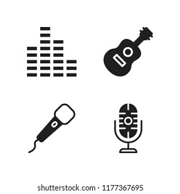 rock icon. 4 rock vector icons set. guitar, microphone and sound bars icons for web and design about rock theme