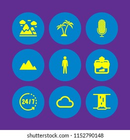 rock icon. 9 rock set with help, punk, cloud outline and mountain summit vector icons for web and mobile app