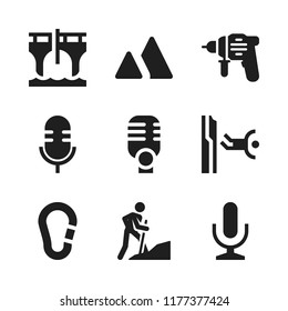 rock icon. 9 rock vector icons set. microphone, scenic and driller icons for web and design about rock theme
