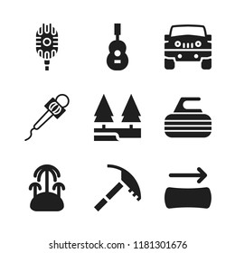 rock icon. 9 rock vector icons set. microphone, ice axe and curling icons for web and design about rock theme