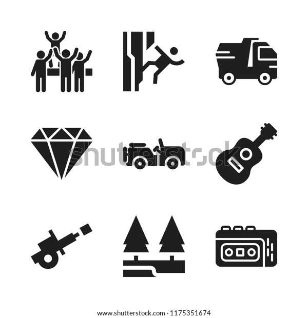 rock icon. 9 rock
vector icons set. diamond, dump truck and river icons for web and
design about rock theme