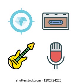 rock icon set. vector set about microphone, cassette, electric guitar and diamond icons set.