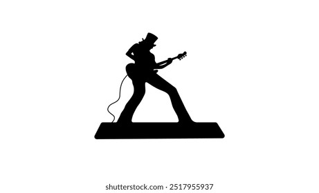 rock Iconic Guitarist at concert, black isolated silhouette