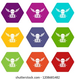 Rock icons 9 set coloful isolated on white for web
