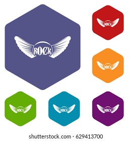 Rock icons set hexagon isolated vector illustration