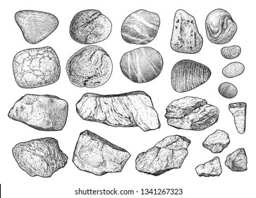 Rock illustration, drawing, engraving, ink, line art, vector