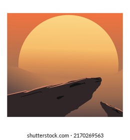 ilustración de rock en vector de fondo de puesta de sol