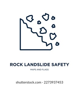 rock landslide safety icon from maps and flags collection. Thin linear rock landslide safety, danger, rock outline icon isolated on white background. Line vector rock landslide safety sign, symbol for