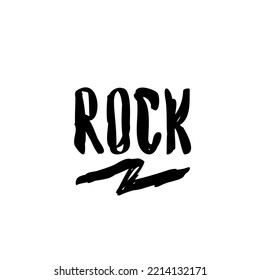 Rock lettering logo icon sign Lightning bolt emblem Hand drawn ink sketch Doodle musical design Festival style Fashion print clothes apparel greeting invitation card badge cover flyer poster banner ad