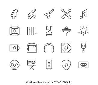 Rock line icons set. Vector objects isolated on a white background for web design and graphics. Outline icons collection.