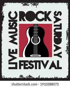 rock live festival lettering poster with guitar vector illustration design