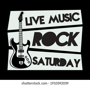 rock live festival lettering poster with electric guitar vector illustration design