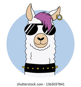 Rock llama with sunglasses and earring. vector isolated