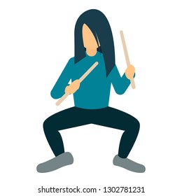 Rock man drummer icon. Flat illustration of rock man drummer vector icon for web design