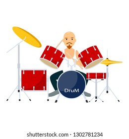 Rock man play drums icon. Flat illustration of rock man play drums vector icon for web design