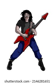 Rock Metal Guitarist Illustration Vector Drawing Stock Vector (Royalty ...