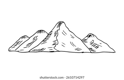 Rock mountain formation hand-drawn vector doodle landscape element.