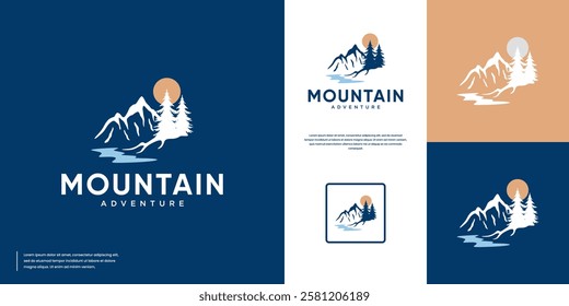 rock mountain logo , backpacker adventure , outdoor , vector design inspiration.