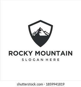  diseño del logotipo de la montaña de roca y del escudo
