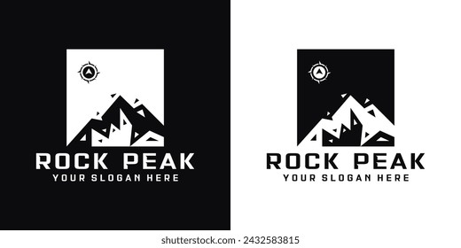 rock mountain silhouette logo design