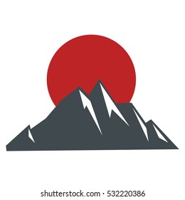 Rock mountain  silhouette vector illustration  with sun isolated on white background