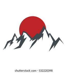 Rock mountain  silhouette vector illustration  with sun isolated on white background