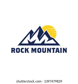 ROCK MOUNTAIN WITH SUN LOGO DESIGN VECTOR