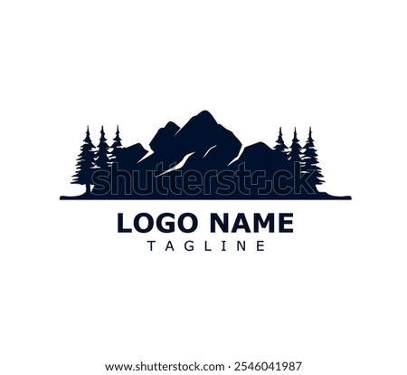 rock mountains and pine trees silhouette logo vector