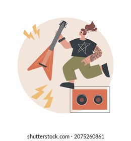 Rock music abstract concept vector illustration. Rock-and-roll concert, rock music festival culture, record store, live performance, garage recording studio, band rehearsal abstract metaphor.