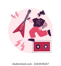 Rock music abstract concept vector illustration. Rock-and-roll concert, rock music festival culture, record store, live performance, garage recording studio, band rehearsal abstract metaphor.